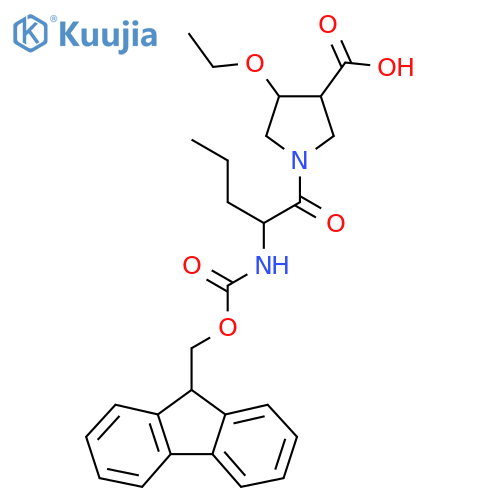 4-ethoxy-1-2-({(9H-fluoren-9-yl)methoxycarbonyl}amino)pentanoylpyrrolidine-3-carboxylic acid structure