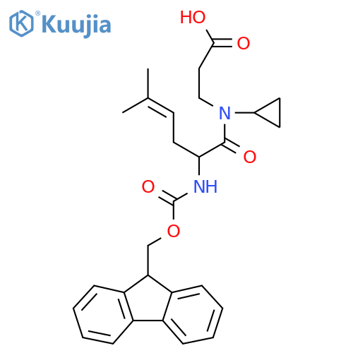 3-N-cyclopropyl-2-({(9H-fluoren-9-yl)methoxycarbonyl}amino)-5-methylhex-4-enamidopropanoic acid structure