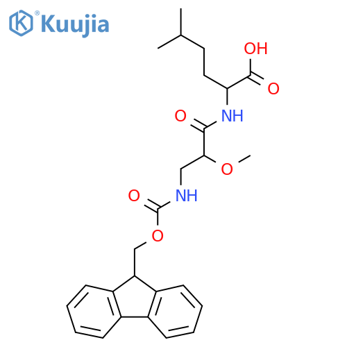 2-3-({(9H-fluoren-9-yl)methoxycarbonyl}amino)-2-methoxypropanamido-5-methylhexanoic acid structure