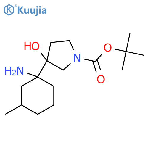 Tert-butyl 3-(1-amino-3-methylcyclohexyl)-3-hydroxypyrrolidine-1-carboxylate structure