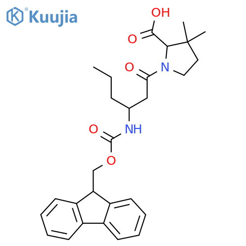 1-3-({(9H-fluoren-9-yl)methoxycarbonyl}amino)hexanoyl-3,3-dimethylpyrrolidine-2-carboxylic acid structure