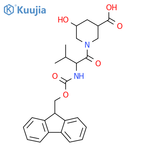 1-2-({(9H-fluoren-9-yl)methoxycarbonyl}amino)-3-methylbutanoyl-5-hydroxypiperidine-3-carboxylic acid structure