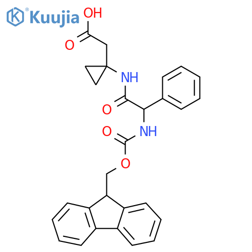 2-{1-2-({(9H-fluoren-9-yl)methoxycarbonyl}amino)-2-phenylacetamidocyclopropyl}acetic acid structure