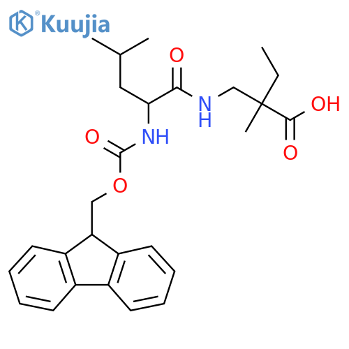 2-{2-({(9H-fluoren-9-yl)methoxycarbonyl}amino)-4-methylpentanamidomethyl}-2-methylbutanoic acid structure