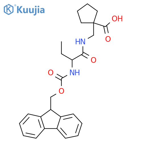 1-{2-({(9H-fluoren-9-yl)methoxycarbonyl}amino)butanamidomethyl}cyclopentane-1-carboxylic acid structure