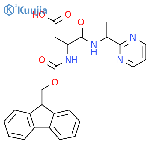 3-({(9H-fluoren-9-yl)methoxycarbonyl}amino)-3-{1-(pyrimidin-2-yl)ethylcarbamoyl}propanoic acid structure