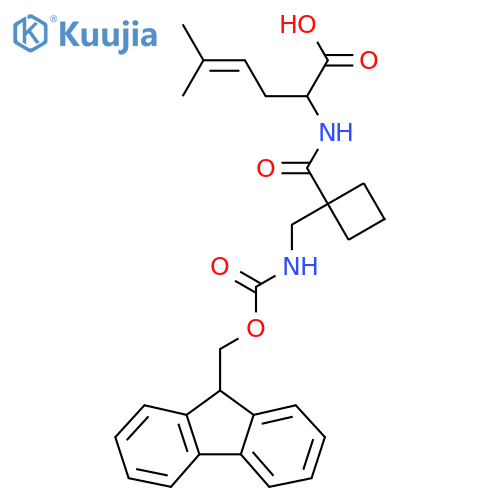 2-({1-({(9H-fluoren-9-yl)methoxycarbonyl}amino)methylcyclobutyl}formamido)-5-methylhex-4-enoic acid structure