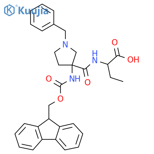 2-{1-benzyl-3-({(9H-fluoren-9-yl)methoxycarbonyl}amino)pyrrolidin-3-ylformamido}butanoic acid structure