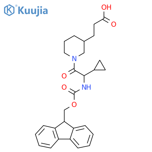 3-{1-2-cyclopropyl-2-({(9H-fluoren-9-yl)methoxycarbonyl}amino)acetylpiperidin-3-yl}propanoic acid structure