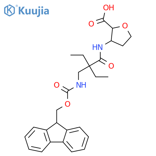 3-{2-ethyl-2-({(9H-fluoren-9-yl)methoxycarbonyl}amino)methylbutanamido}oxolane-2-carboxylic acid structure