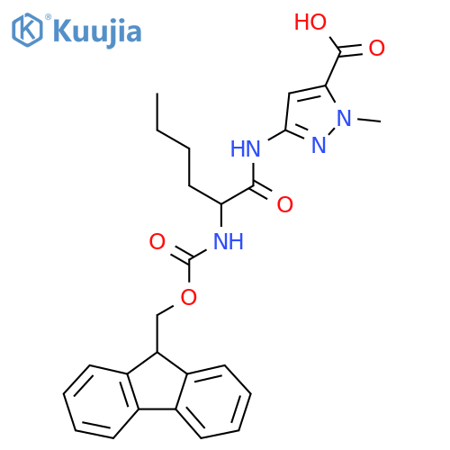 3-2-({(9H-fluoren-9-yl)methoxycarbonyl}amino)hexanamido-1-methyl-1H-pyrazole-5-carboxylic acid structure