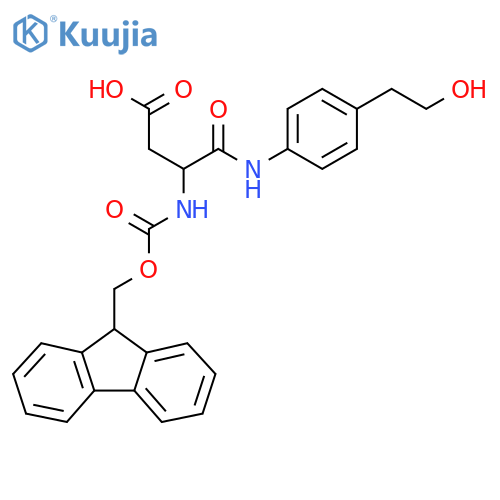 3-({(9H-fluoren-9-yl)methoxycarbonyl}amino)-3-{4-(2-hydroxyethyl)phenylcarbamoyl}propanoic acid structure