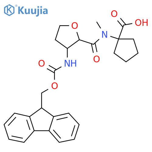 1-N-methyl3-({(9H-fluoren-9-yl)methoxycarbonyl}amino)oxolane-2-amidocyclopentane-1-carboxylic acid structure