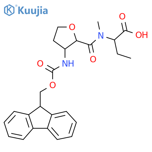2-{1-3-({(9H-fluoren-9-yl)methoxycarbonyl}amino)oxolan-2-yl-N-methylformamido}butanoic acid structure