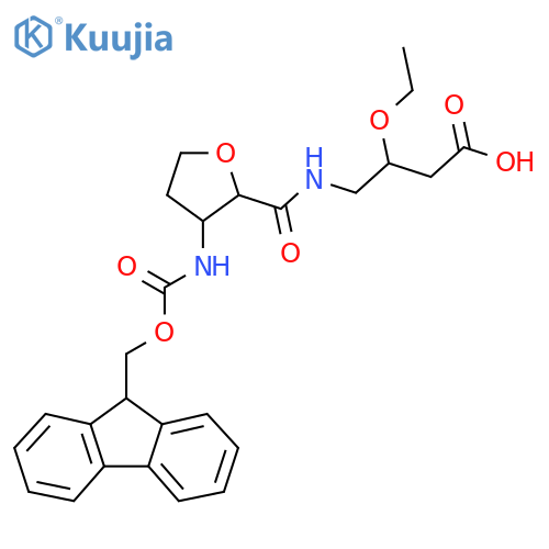 3-ethoxy-4-{3-({(9H-fluoren-9-yl)methoxycarbonyl}amino)oxolan-2-ylformamido}butanoic acid structure