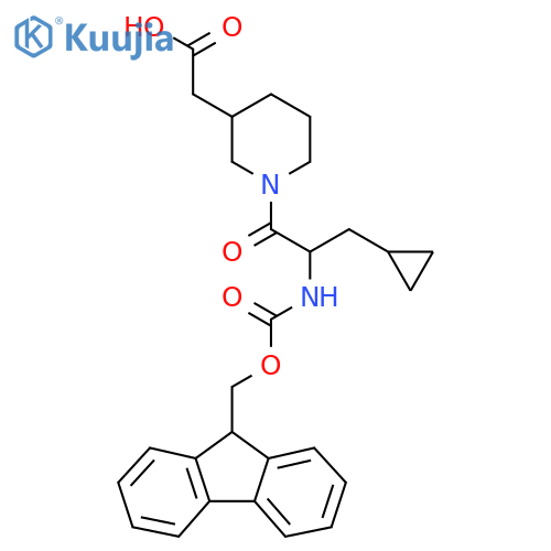 2-{1-3-cyclopropyl-2-({(9H-fluoren-9-yl)methoxycarbonyl}amino)propanoylpiperidin-3-yl}acetic acid structure