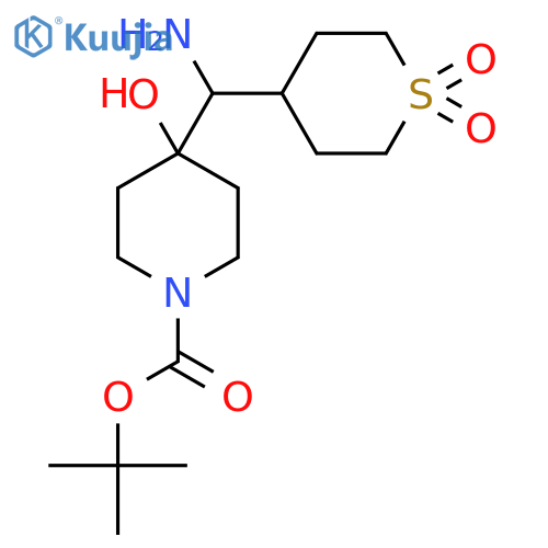 tert-butyl 4-amino(1,1-dioxo-1lambda6-thian-4-yl)methyl-4-hydroxypiperidine-1-carboxylate structure