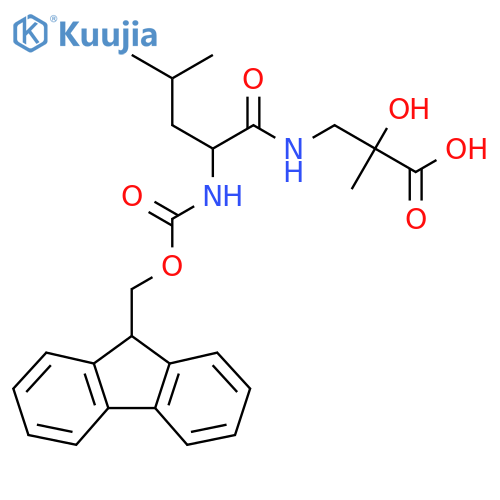 3-2-({(9H-fluoren-9-yl)methoxycarbonyl}amino)-4-methylpentanamido-2-hydroxy-2-methylpropanoic acid structure