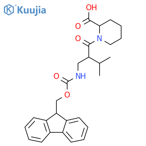 1-{2-({(9H-fluoren-9-yl)methoxycarbonyl}amino)methyl-3-methylbutanoyl}piperidine-2-carboxylic acid structure