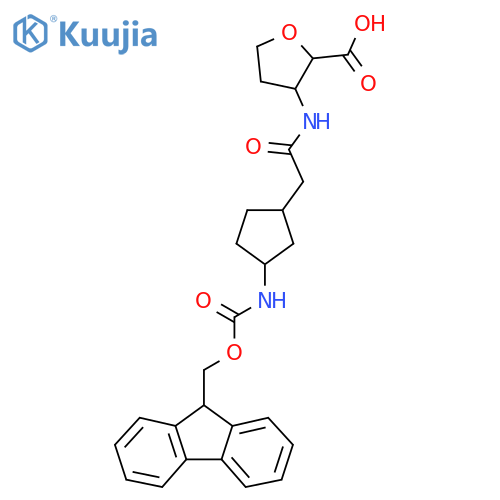 3-{2-3-({(9H-fluoren-9-yl)methoxycarbonyl}amino)cyclopentylacetamido}oxolane-2-carboxylic acid structure