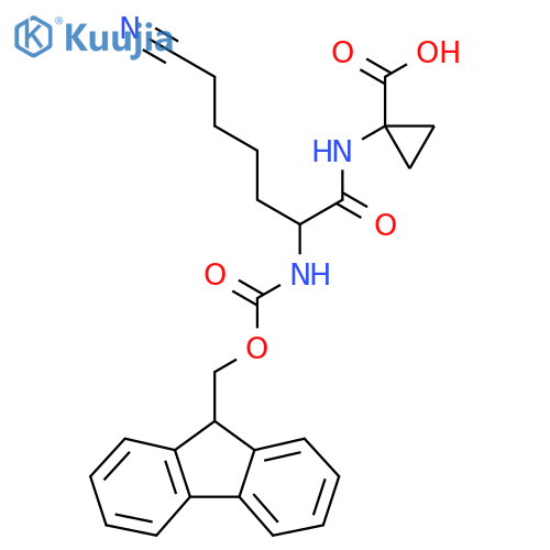 1-6-cyano-2-({(9H-fluoren-9-yl)methoxycarbonyl}amino)hexanamidocyclopropane-1-carboxylic acid structure