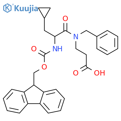 3-N-benzyl-3-cyclopropyl-2-({(9H-fluoren-9-yl)methoxycarbonyl}amino)propanamidopropanoic acid structure