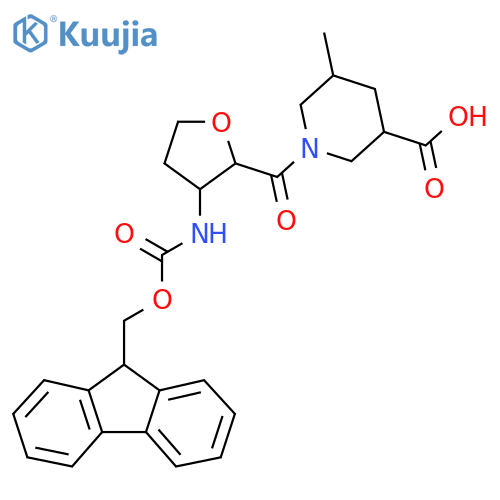 1-3-({(9H-fluoren-9-yl)methoxycarbonyl}amino)oxolane-2-carbonyl-5-methylpiperidine-3-carboxylic acid structure