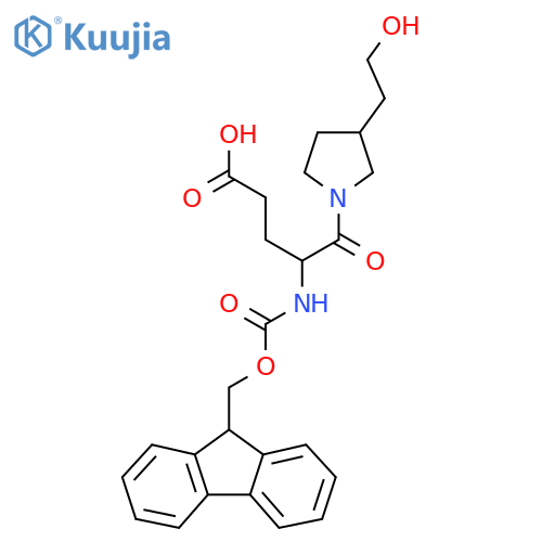 4-({(9H-fluoren-9-yl)methoxycarbonyl}amino)-5-3-(2-hydroxyethyl)pyrrolidin-1-yl-5-oxopentanoic acid structure