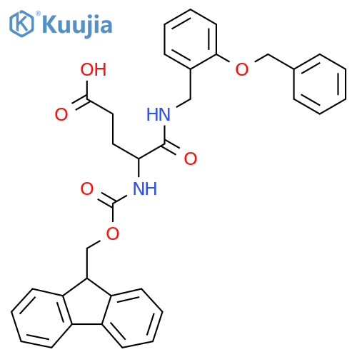 4-({2-(benzyloxy)phenylmethyl}carbamoyl)-4-({(9H-fluoren-9-yl)methoxycarbonyl}amino)butanoic acid structure