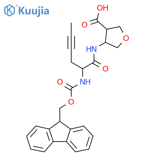 4-2-({(9H-fluoren-9-yl)methoxycarbonyl}amino)hex-4-ynamidooxolane-3-carboxylic acid structure