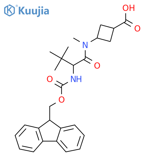 3-2-({(9H-fluoren-9-yl)methoxycarbonyl}amino)-N,3,3-trimethylbutanamidocyclobutane-1-carboxylic acid structure