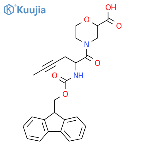 4-2-({(9H-fluoren-9-yl)methoxycarbonyl}amino)hex-4-ynoylmorpholine-2-carboxylic acid structure