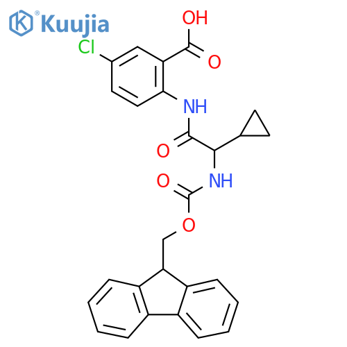5-chloro-2-2-cyclopropyl-2-({(9H-fluoren-9-yl)methoxycarbonyl}amino)acetamidobenzoic acid structure