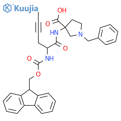 1-benzyl-3-2-({(9H-fluoren-9-yl)methoxycarbonyl}amino)hex-4-ynamidopyrrolidine-3-carboxylic acid structure