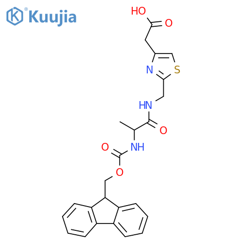 2-(2-{2-({(9H-fluoren-9-yl)methoxycarbonyl}amino)propanamidomethyl}-1,3-thiazol-4-yl)acetic acid structure