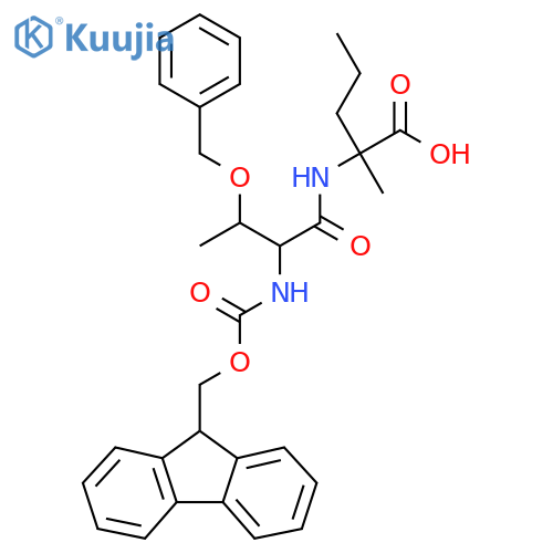 2-3-(benzyloxy)-2-({(9H-fluoren-9-yl)methoxycarbonyl}amino)butanamido-2-methylpentanoic acid structure