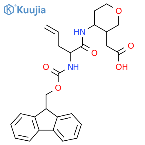 2-{4-2-({(9H-fluoren-9-yl)methoxycarbonyl}amino)pent-4-enamidooxan-3-yl}acetic acid structure
