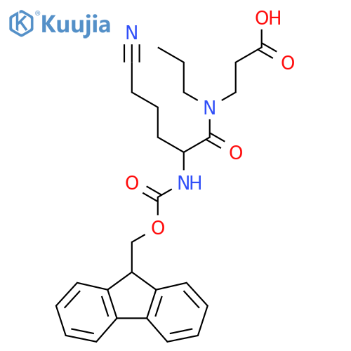 3-5-cyano-2-({(9H-fluoren-9-yl)methoxycarbonyl}amino)-N-propylpentanamidopropanoic acid structure