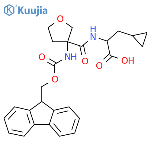 3-cyclopropyl-2-{3-({(9H-fluoren-9-yl)methoxycarbonyl}amino)oxolan-3-ylformamido}propanoic acid structure