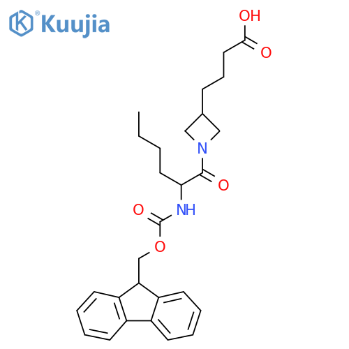 4-{1-2-({(9H-fluoren-9-yl)methoxycarbonyl}amino)hexanoylazetidin-3-yl}butanoic acid structure