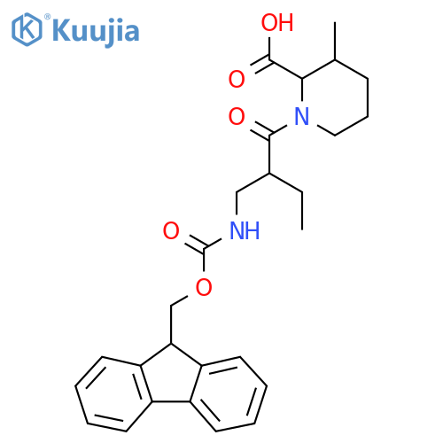 1-{2-({(9H-fluoren-9-yl)methoxycarbonyl}amino)methylbutanoyl}-3-methylpiperidine-2-carboxylic acid structure