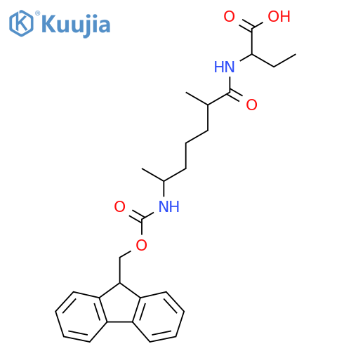 2-[6-({[(9H-fluoren-9-yl)methoxy]carbonyl}amino)-2-methylheptanamido]butanoic acid structure