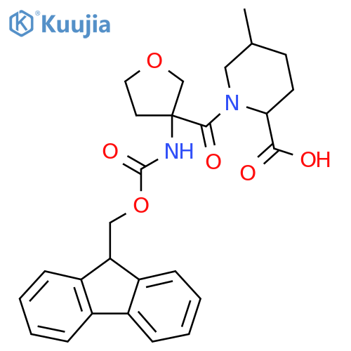 1-3-({(9H-fluoren-9-yl)methoxycarbonyl}amino)oxolane-3-carbonyl-5-methylpiperidine-2-carboxylic acid structure