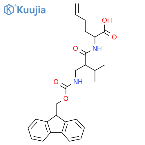2-{2-({(9H-fluoren-9-yl)methoxycarbonyl}amino)methyl-3-methylbutanamido}hex-5-enoic acid structure