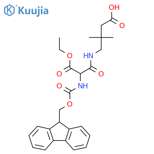 4-2-(ethyl carboxy)-2-({(9H-fluoren-9-yl)methoxycarbonyl}amino)acetamido-3,3-dimethylbutanoic acid structure