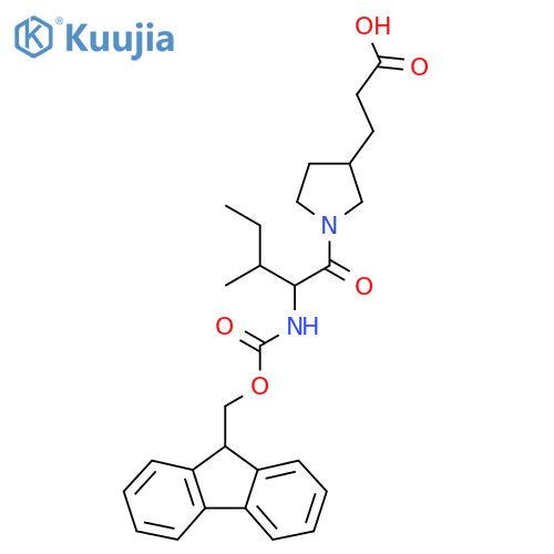 3-{1-2-({(9H-fluoren-9-yl)methoxycarbonyl}amino)-3-methylpentanoylpyrrolidin-3-yl}propanoic acid structure
