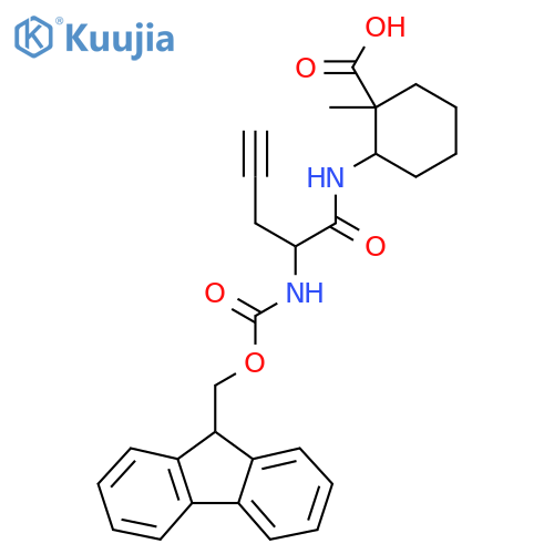 2-2-({(9H-fluoren-9-yl)methoxycarbonyl}amino)pent-4-ynamido-1-methylcyclohexane-1-carboxylic acid structure