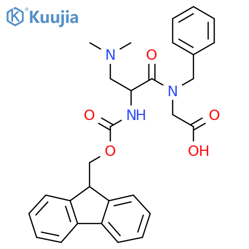 2-N-benzyl-3-(dimethylamino)-2-({(9H-fluoren-9-yl)methoxycarbonyl}amino)propanamidoacetic acid structure