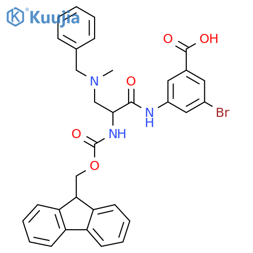 3-{3-benzyl(methyl)amino-2-({(9H-fluoren-9-yl)methoxycarbonyl}amino)propanamido}-5-bromobenzoic acid structure