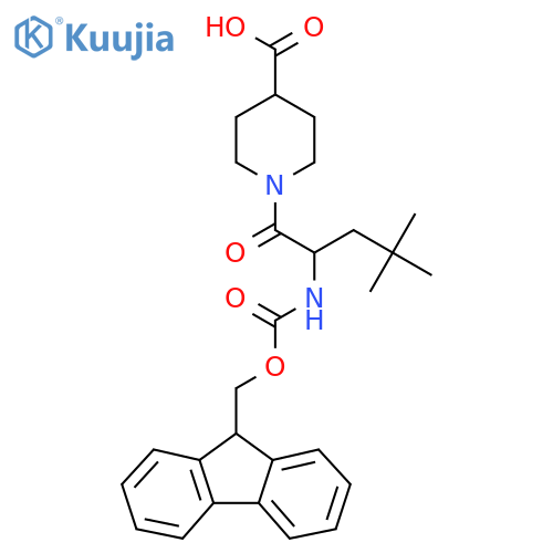 1-2-({(9H-fluoren-9-yl)methoxycarbonyl}amino)-4,4-dimethylpentanoylpiperidine-4-carboxylic acid structure